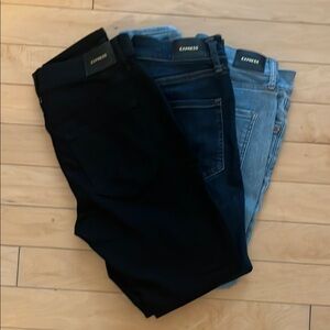 THREE PAIRS of Express Women's Jeans - Black, Dark Blue, Light Blue